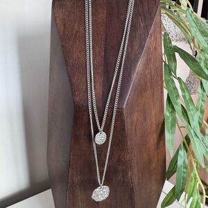 Vintage Avon Double Strand Hammered Silver tone Chains With Pendants 14"